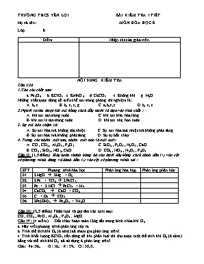 Đề kiểm tra 1 tiết môn Hóa học Lớp 8 - Trường THCS Yên Lợi